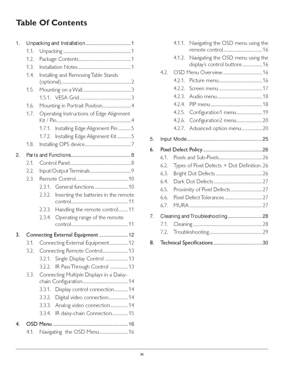 Philips BDL4677XL user manual Table Of Contents 