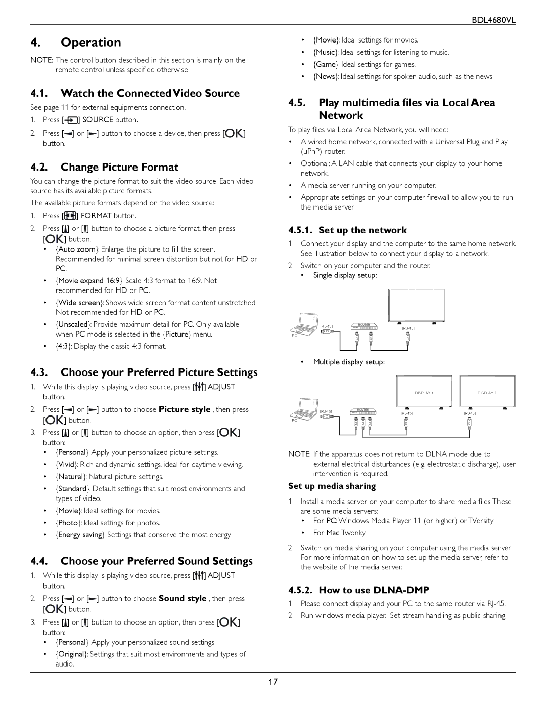 Philips BDL4680VL user manual Operation 