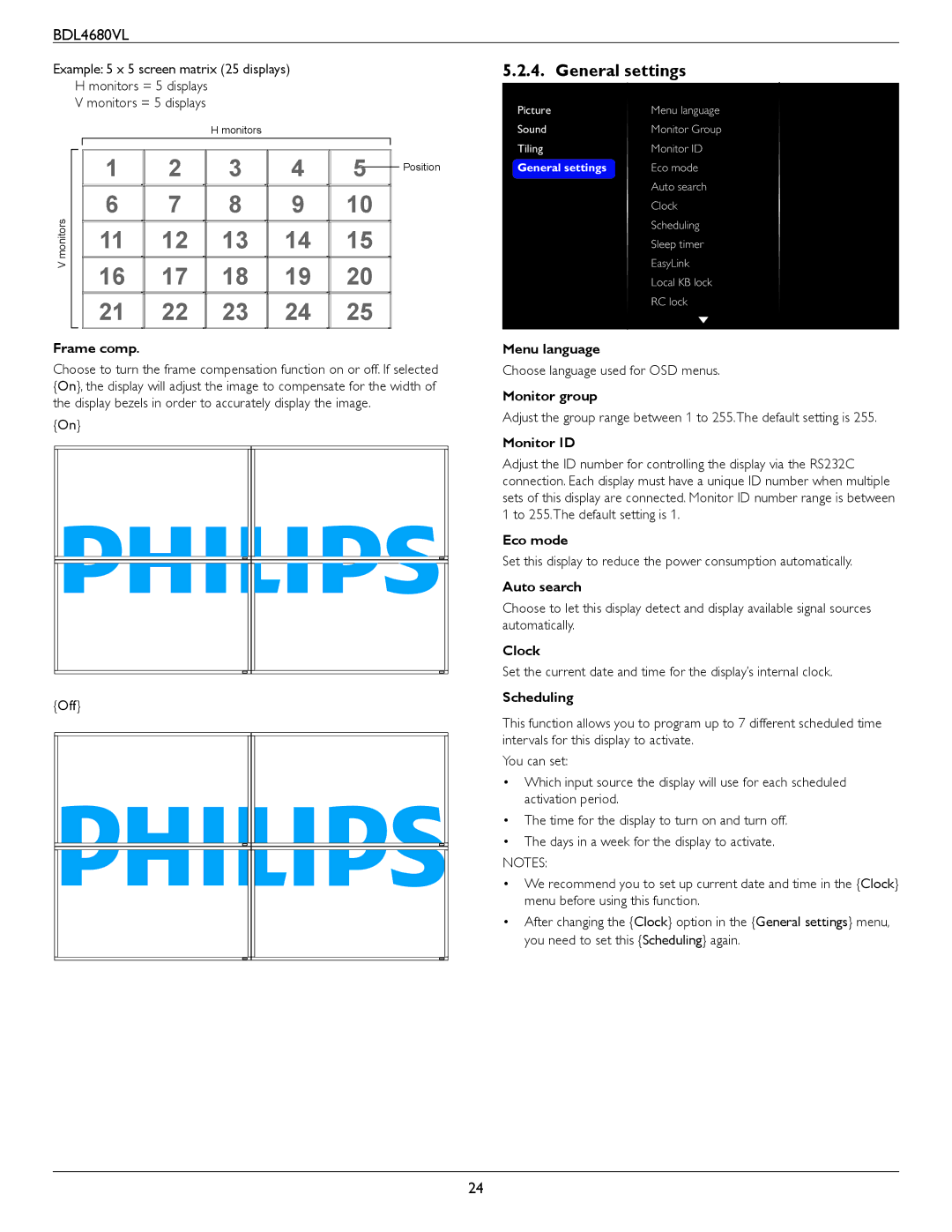 Philips BDL4680VL user manual General settings 