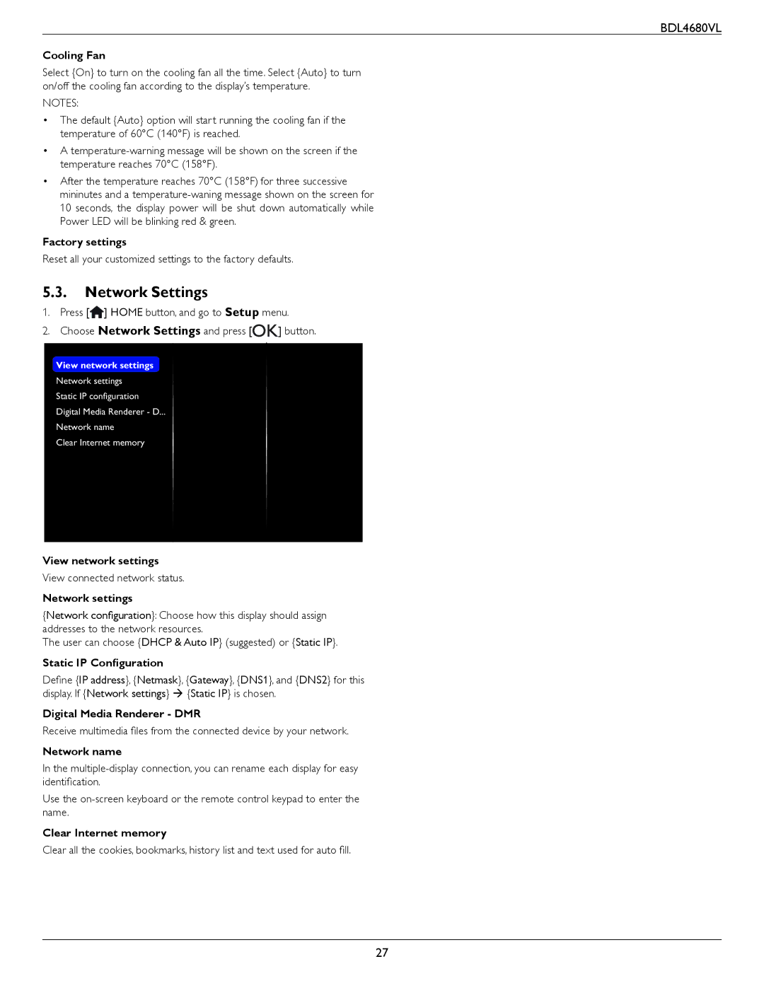 Philips BDL4680VL user manual Network Settings 