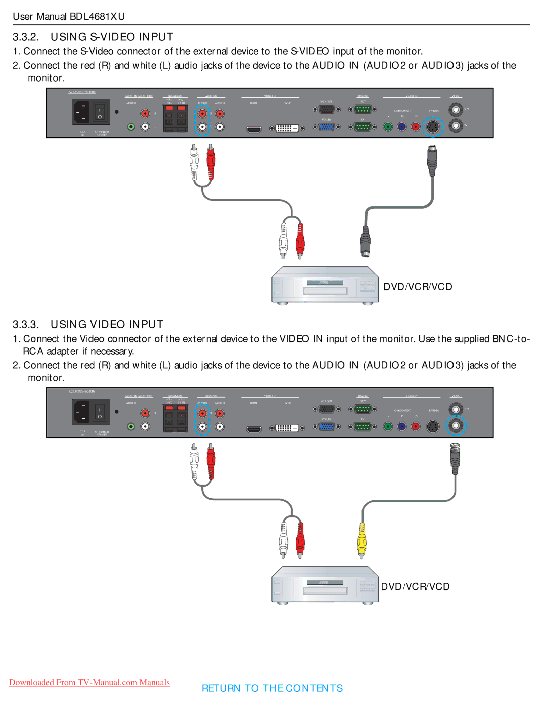 Philips BDL4681XU user manual Using S-VIDEO Input 