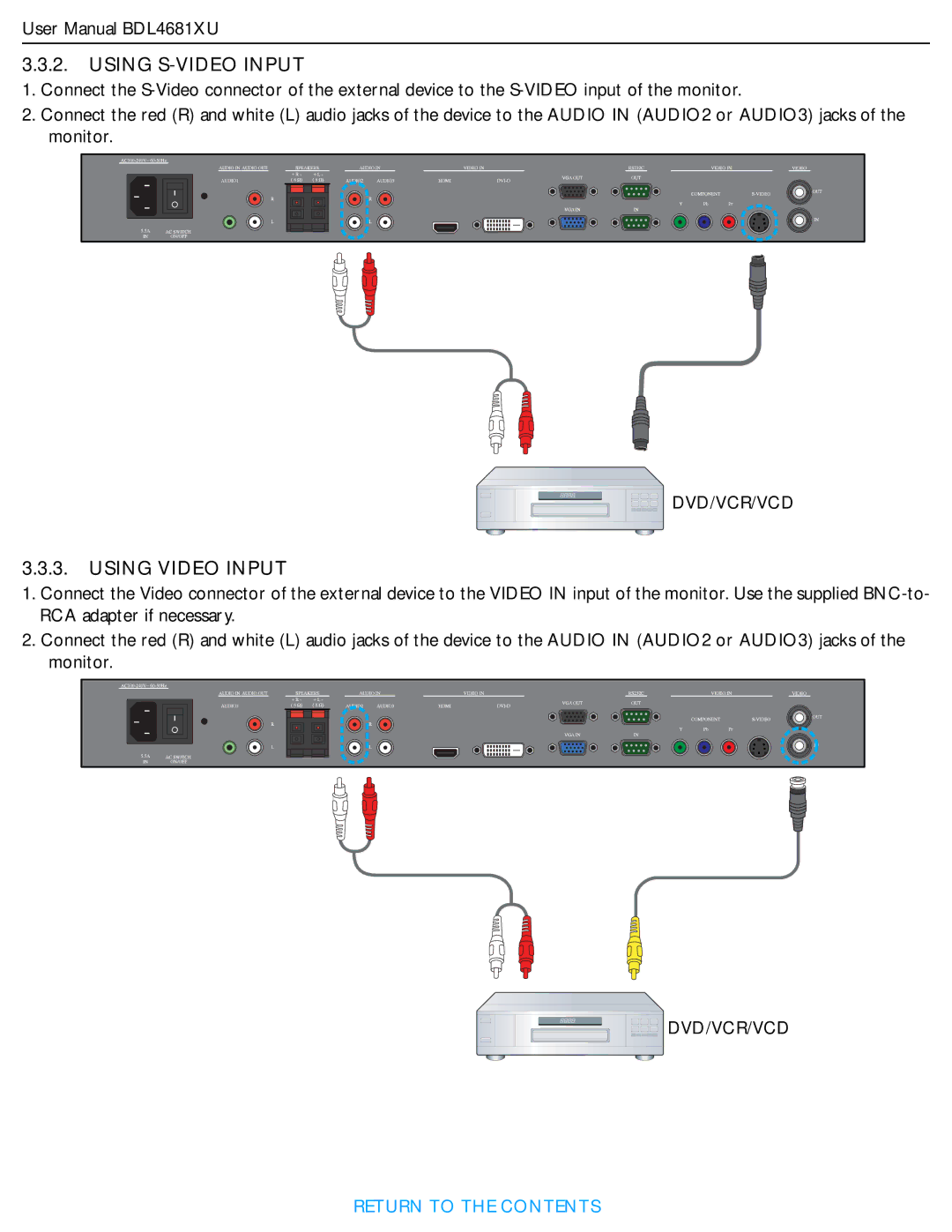 Philips BDL4681XU/00 user manual Using S-VIDEO Input 