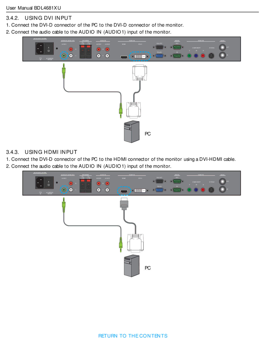 Philips BDL4681XU/00 user manual Using DVI Input 