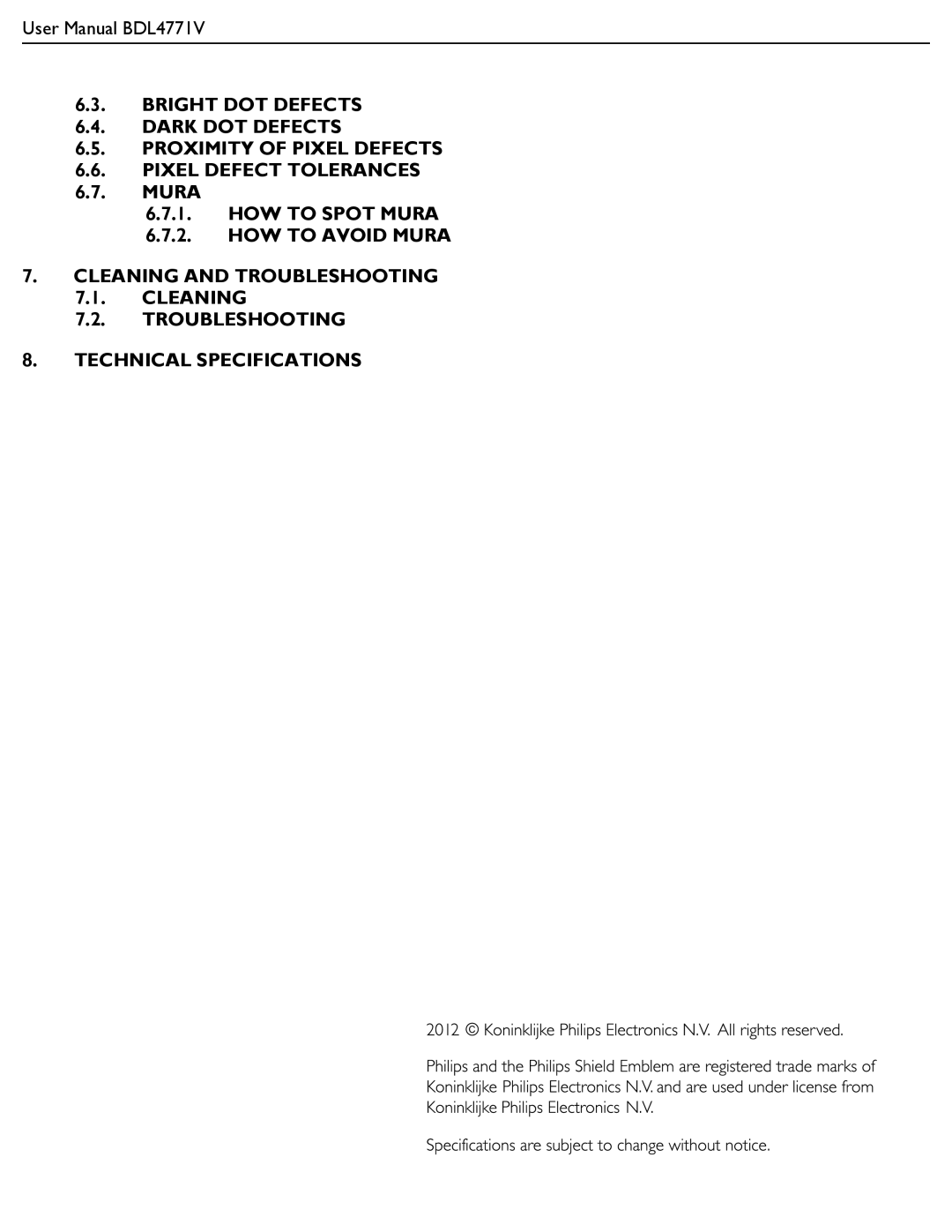 Philips BDL4771V user manual Mura 