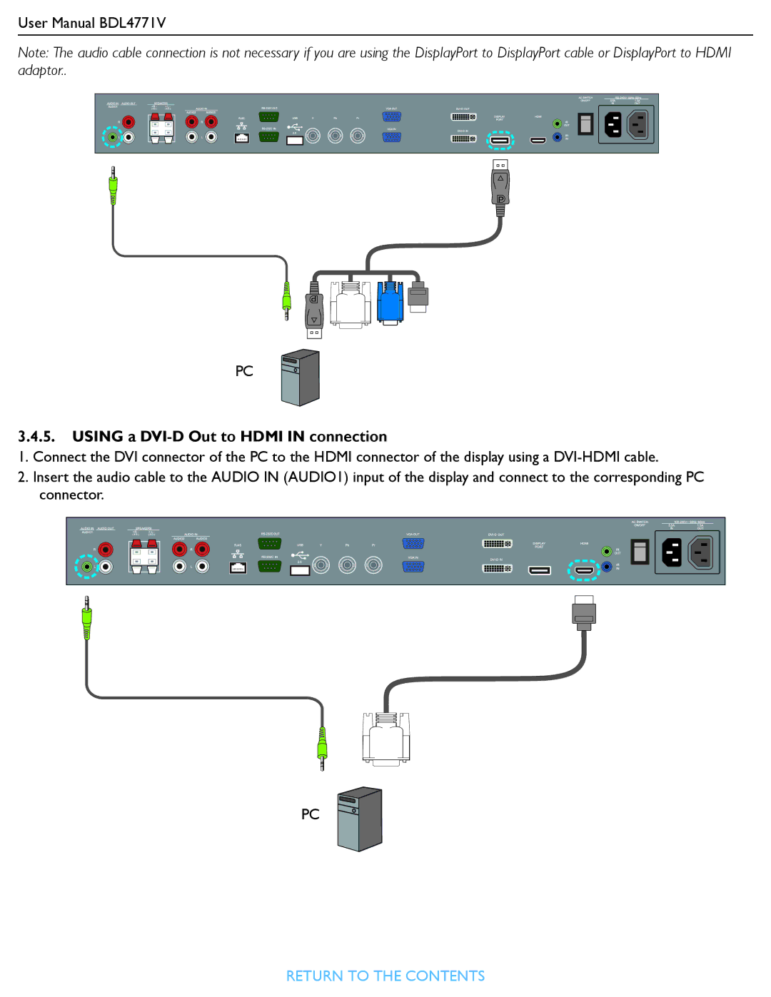 Philips BDL4771V user manual Using a DVI-D Out to Hdmi in connection 