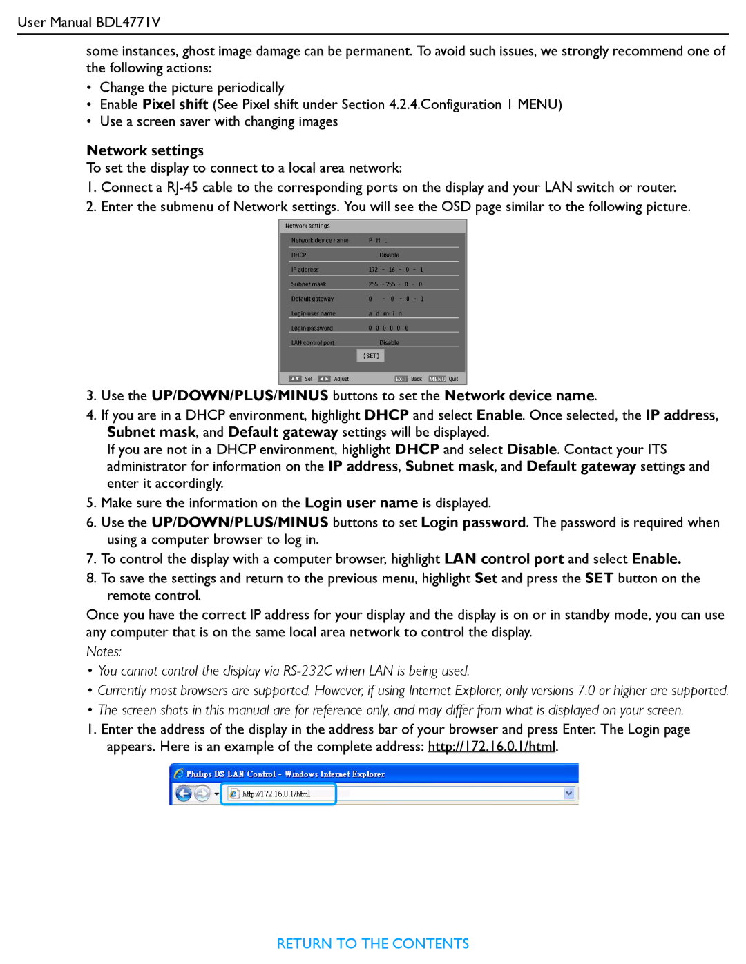 Philips BDL4771V user manual Network settings 