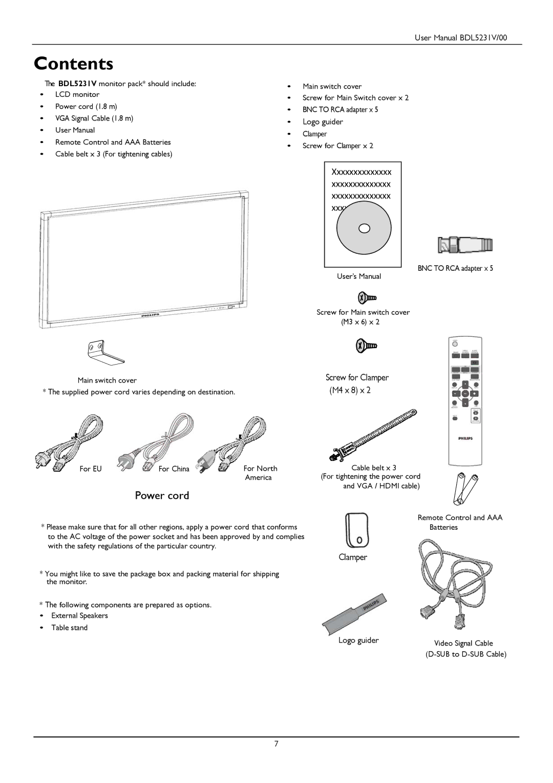 Philips BDL5231V user manual Contents 