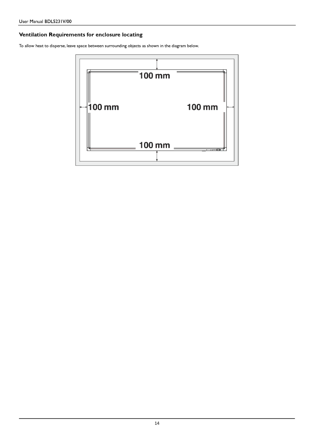 Philips BDL5231V user manual Ventilation Requirements for enclosure locating 