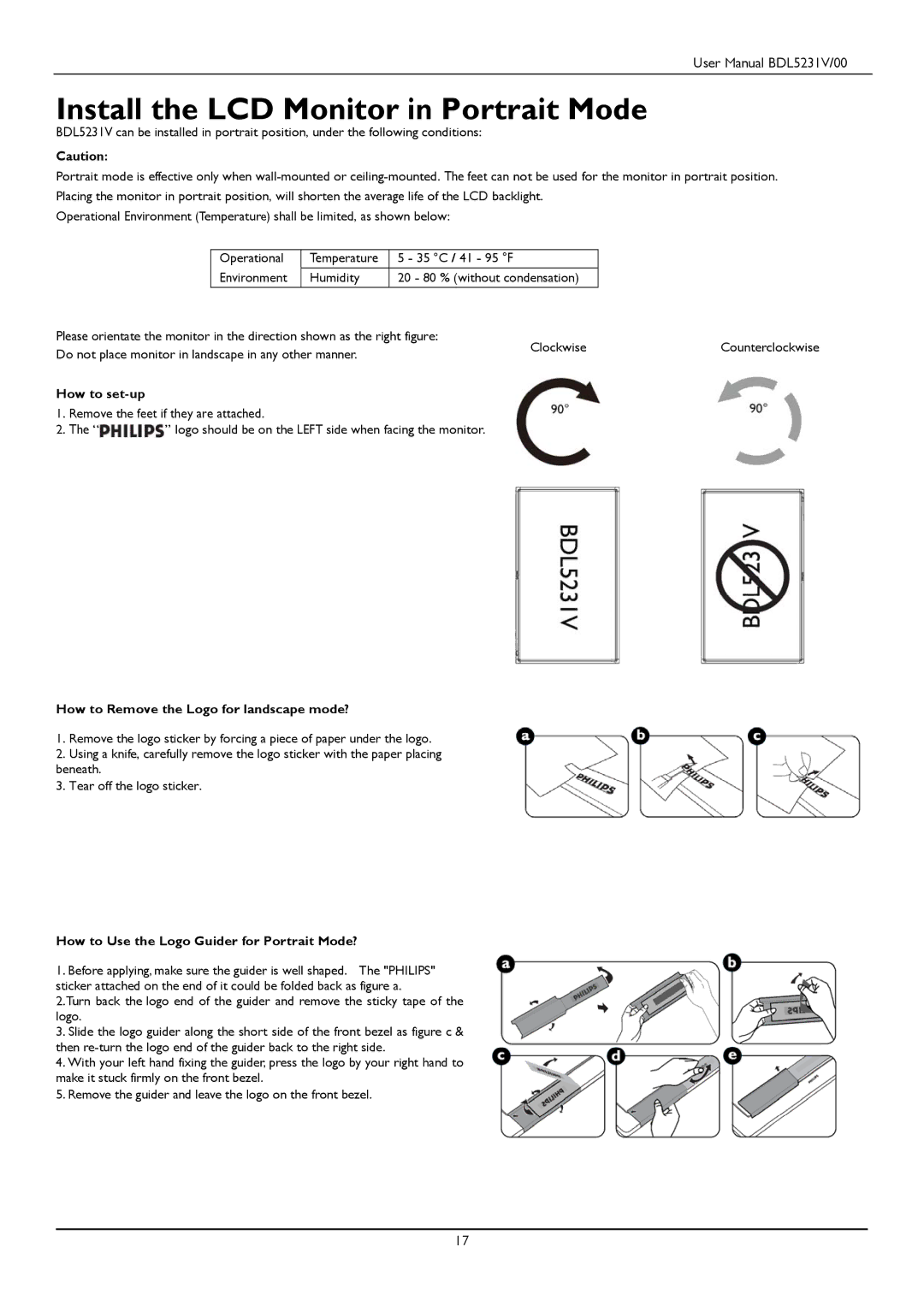 Philips BDL5231V user manual Install the LCD Monitor in Portrait Mode, How to set-up 