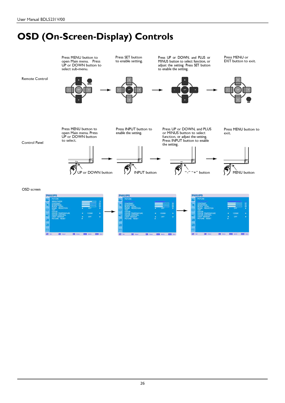 Philips BDL5231V user manual OSD On-Screen-Display Controls 