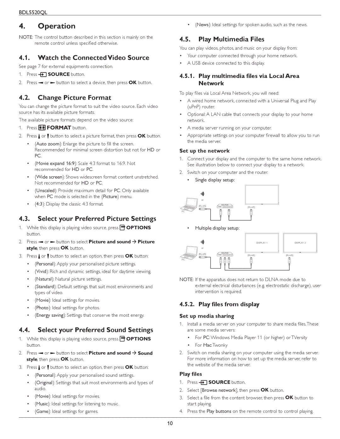 Philips BDL5520QL user manual Operation 