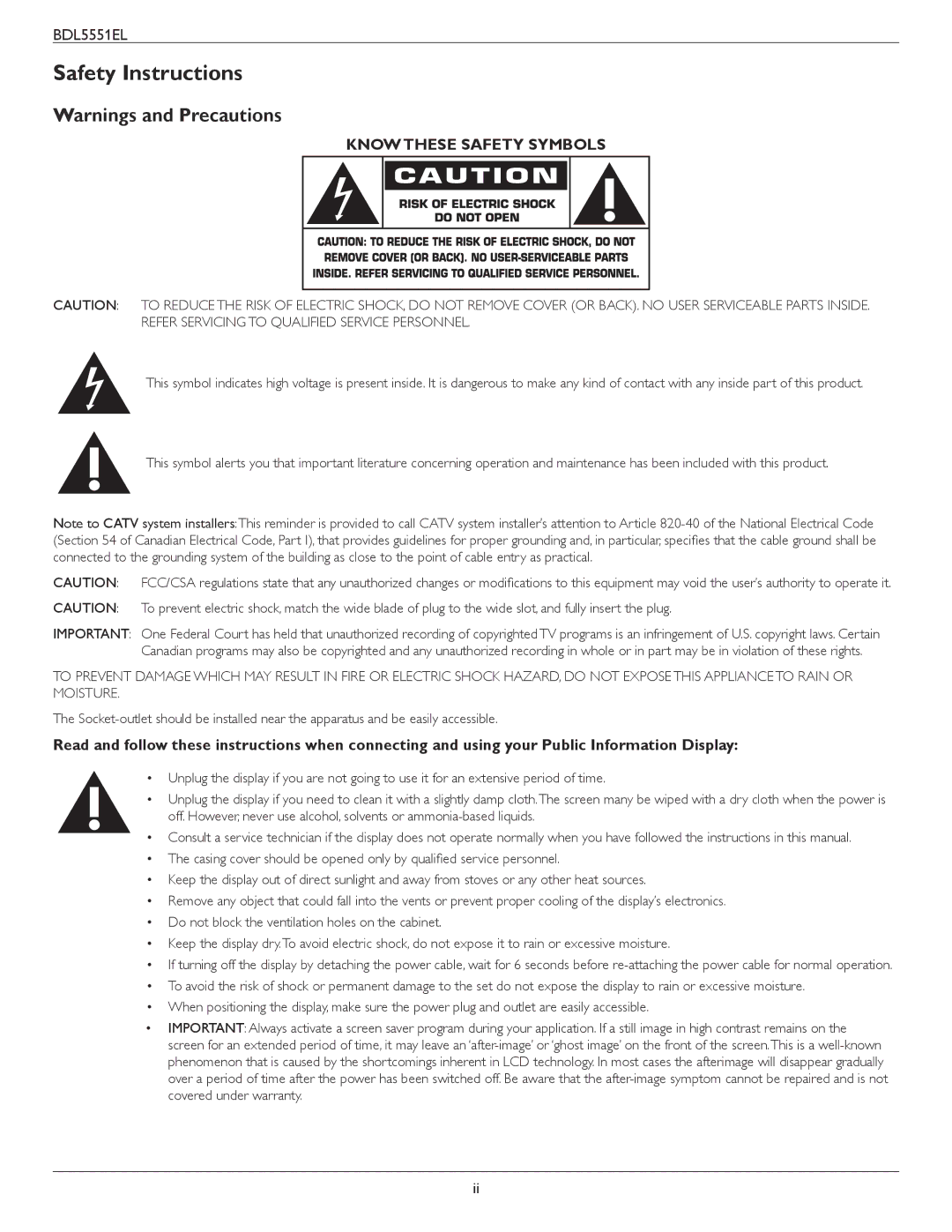 Philips BDL5551EL user manual Safety Instructions, Know These Safety Symbols 