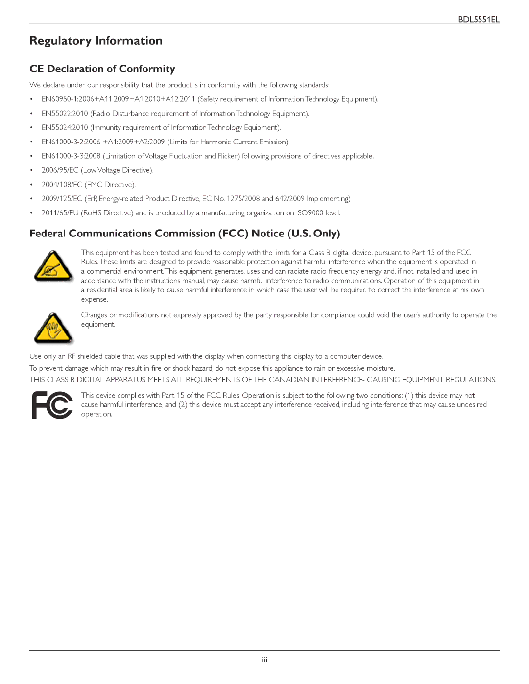 Philips BDL5551EL user manual Regulatory Information, CE Declaration of Conformity 