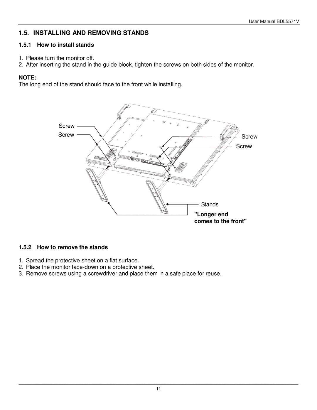 Philips BDL5571V user manual Installing and Removing Stands, How to install stands 