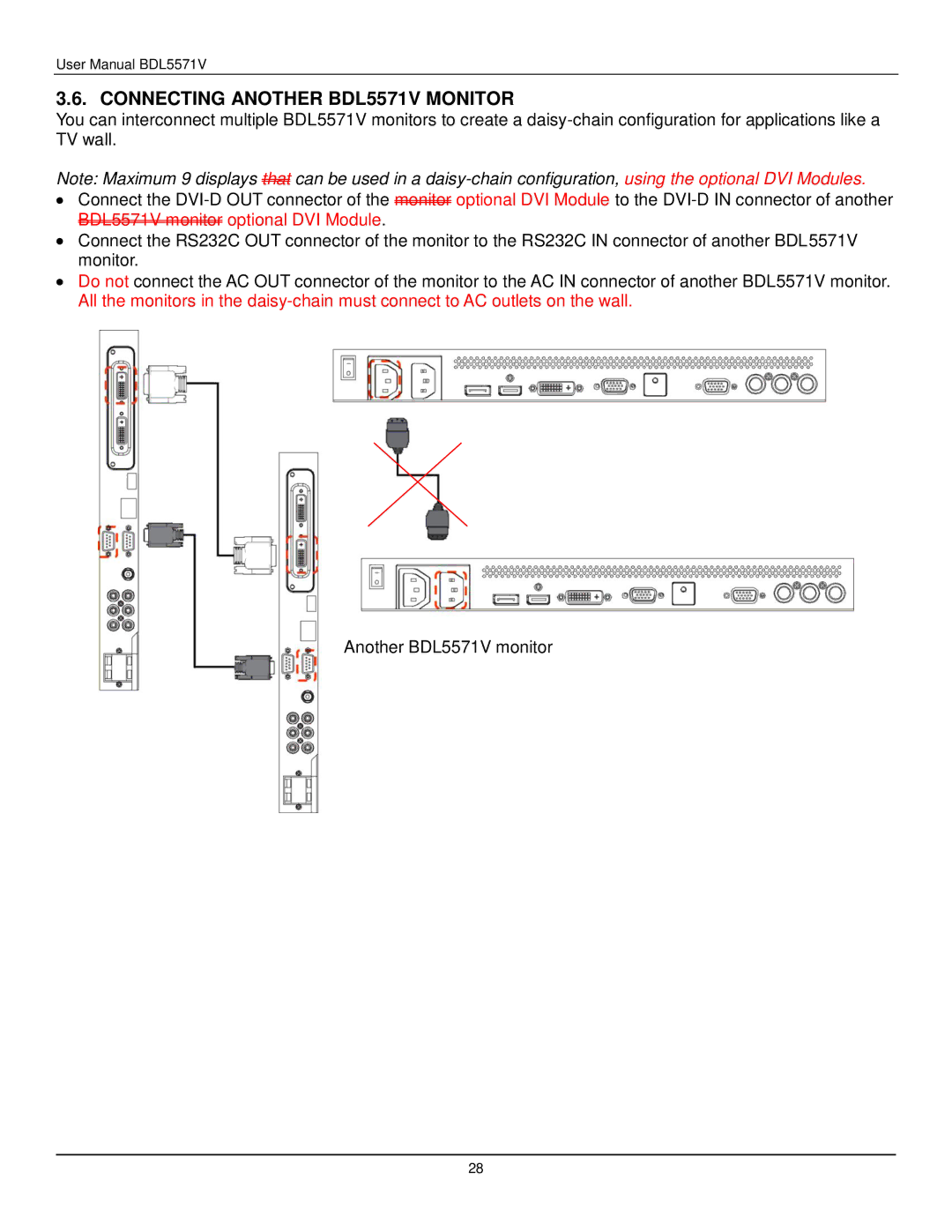 Philips user manual Connecting Another BDL5571V Monitor 