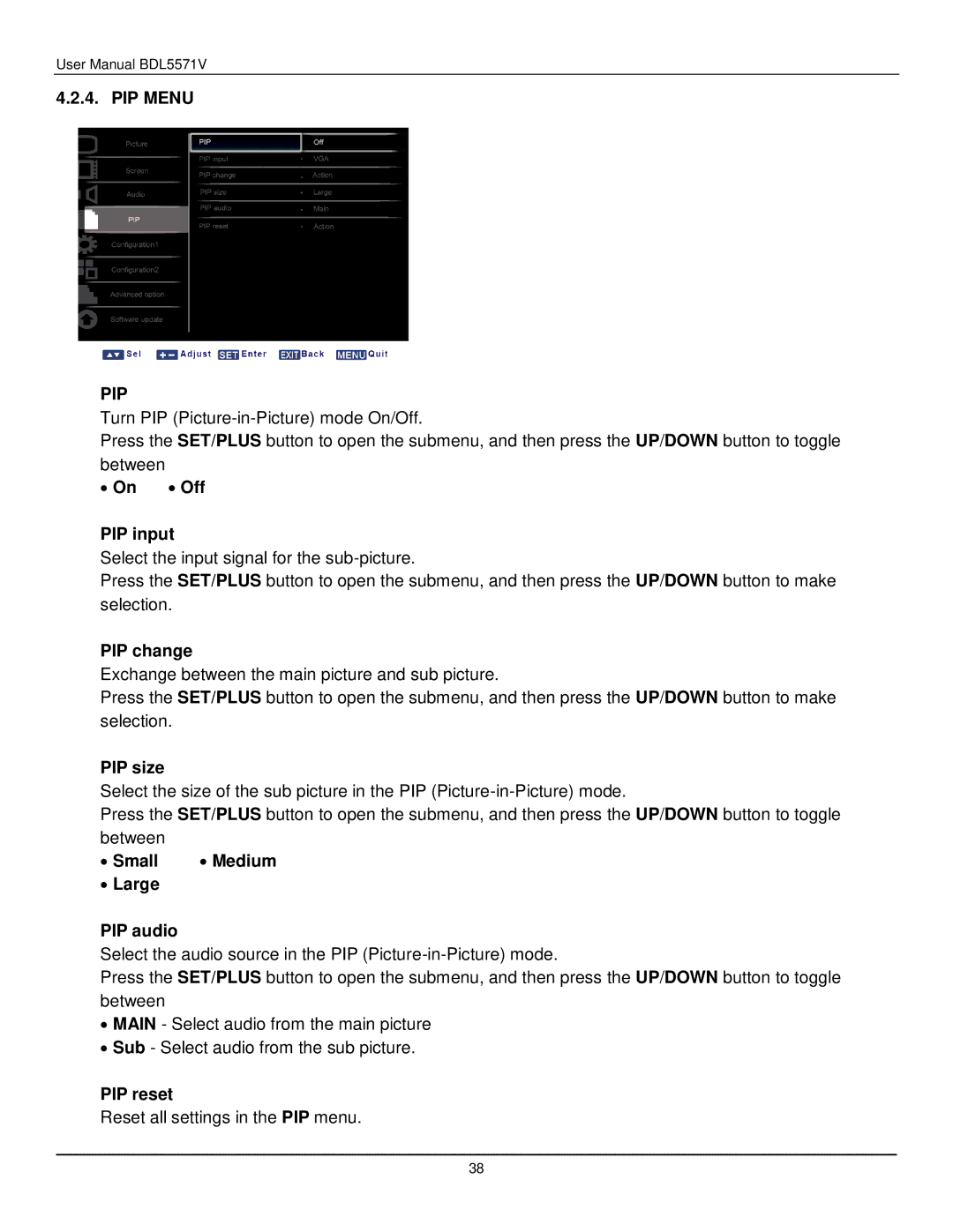 Philips BDL5571V user manual Pip 