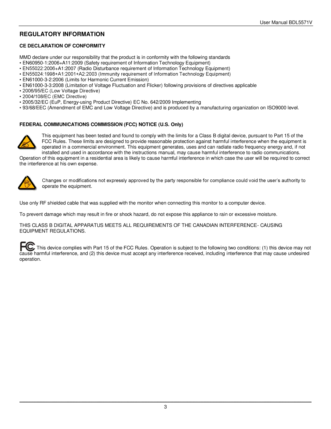 Philips BDL5571V user manual Regulatory Information, CE Declaration of Conformity 