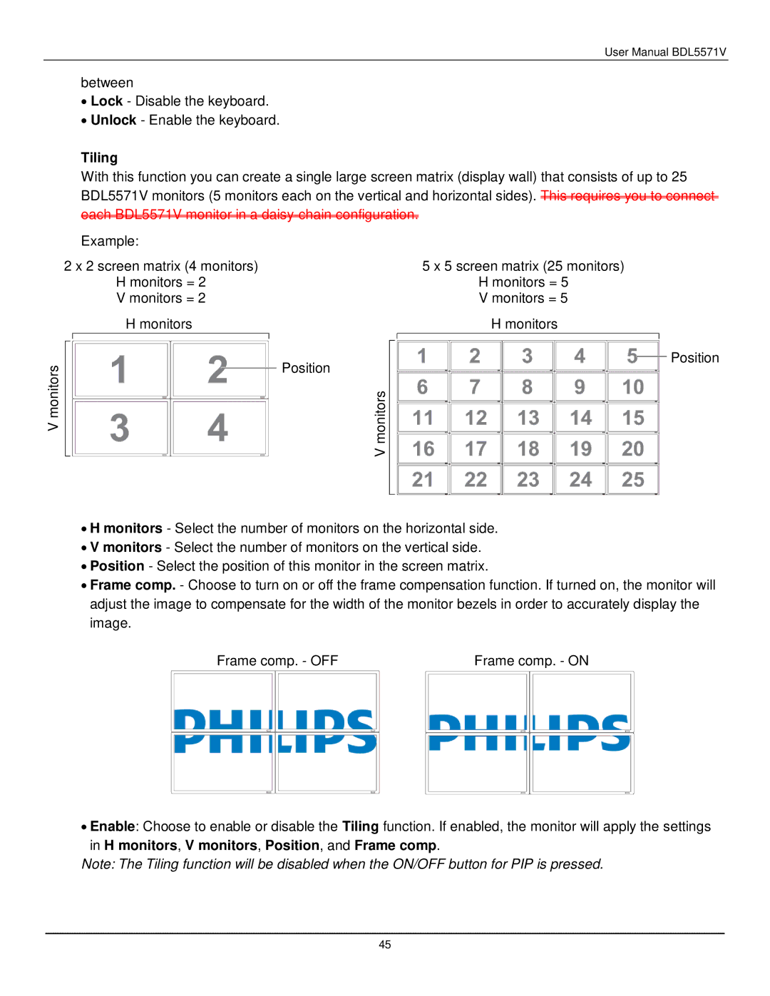 Philips BDL5571V user manual Tiling 