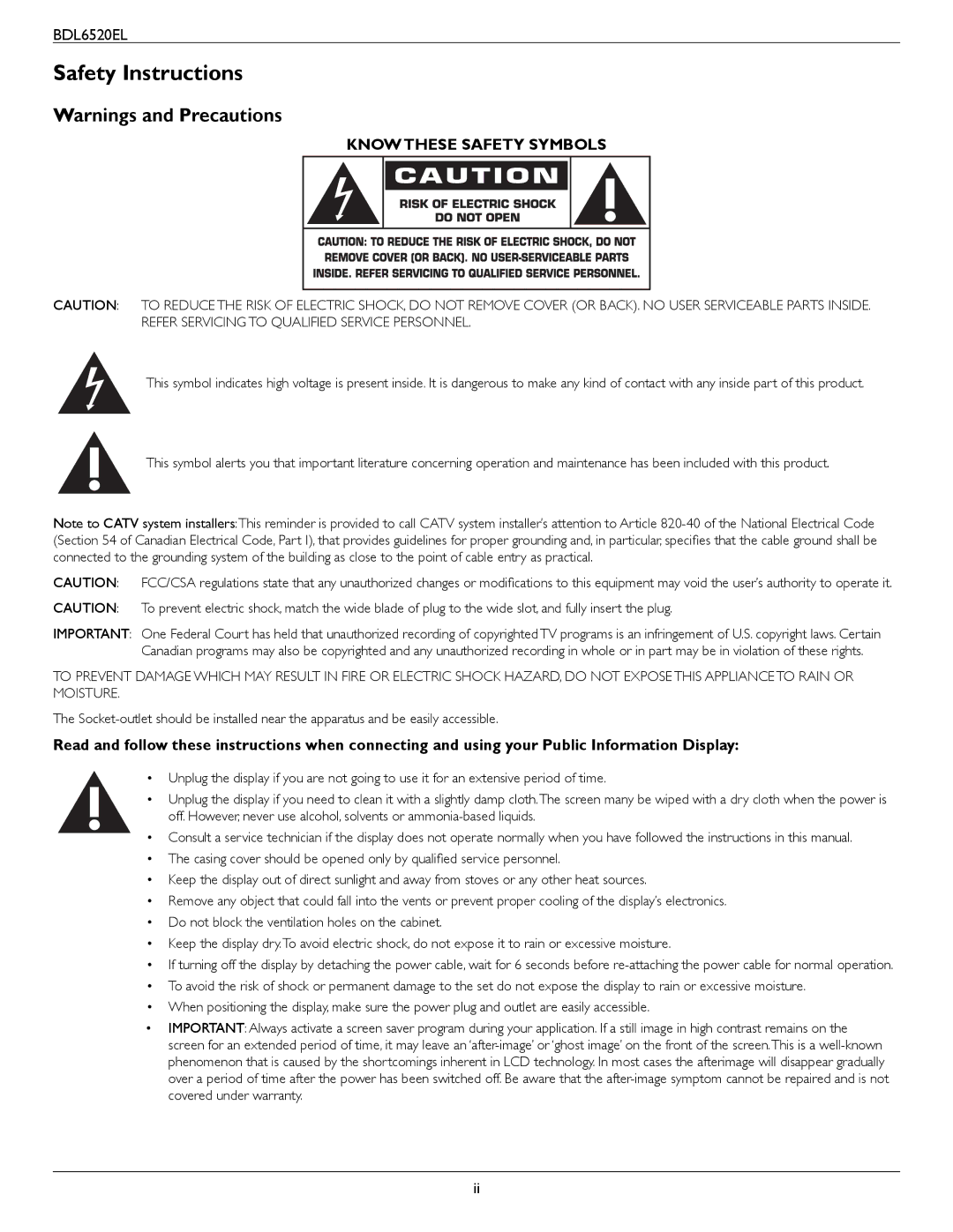 Philips BDL6520 user manual Safety Instructions, Know These Safety Symbols 