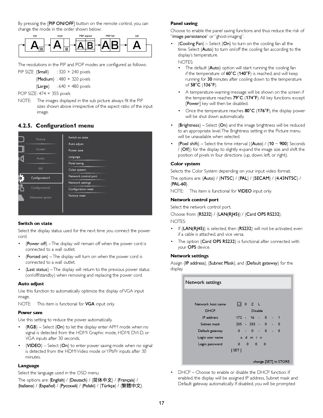 Philips BDL6520 user manual Configuration1 menu 