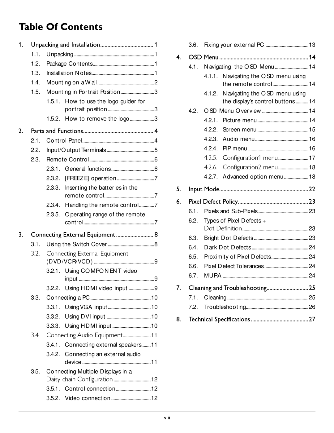 Philips BDL6520 user manual Table Of Contents 