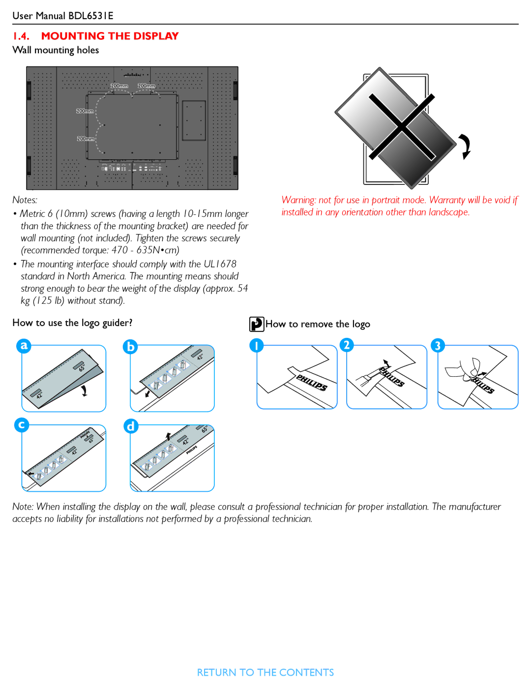 Philips BDL6531E user manual How to remove the logo 