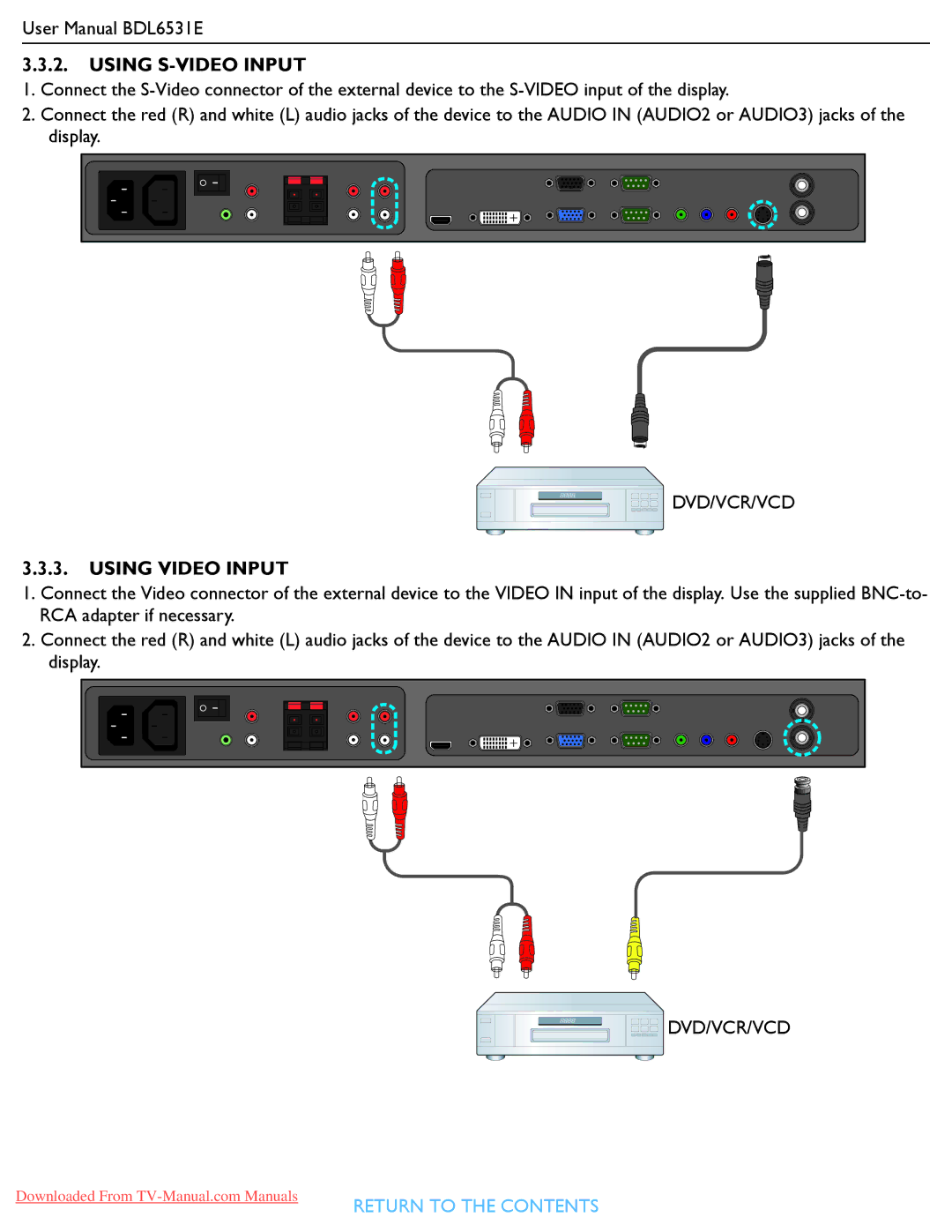 Philips BDL6531E user manual Using S-VIDEO Input 