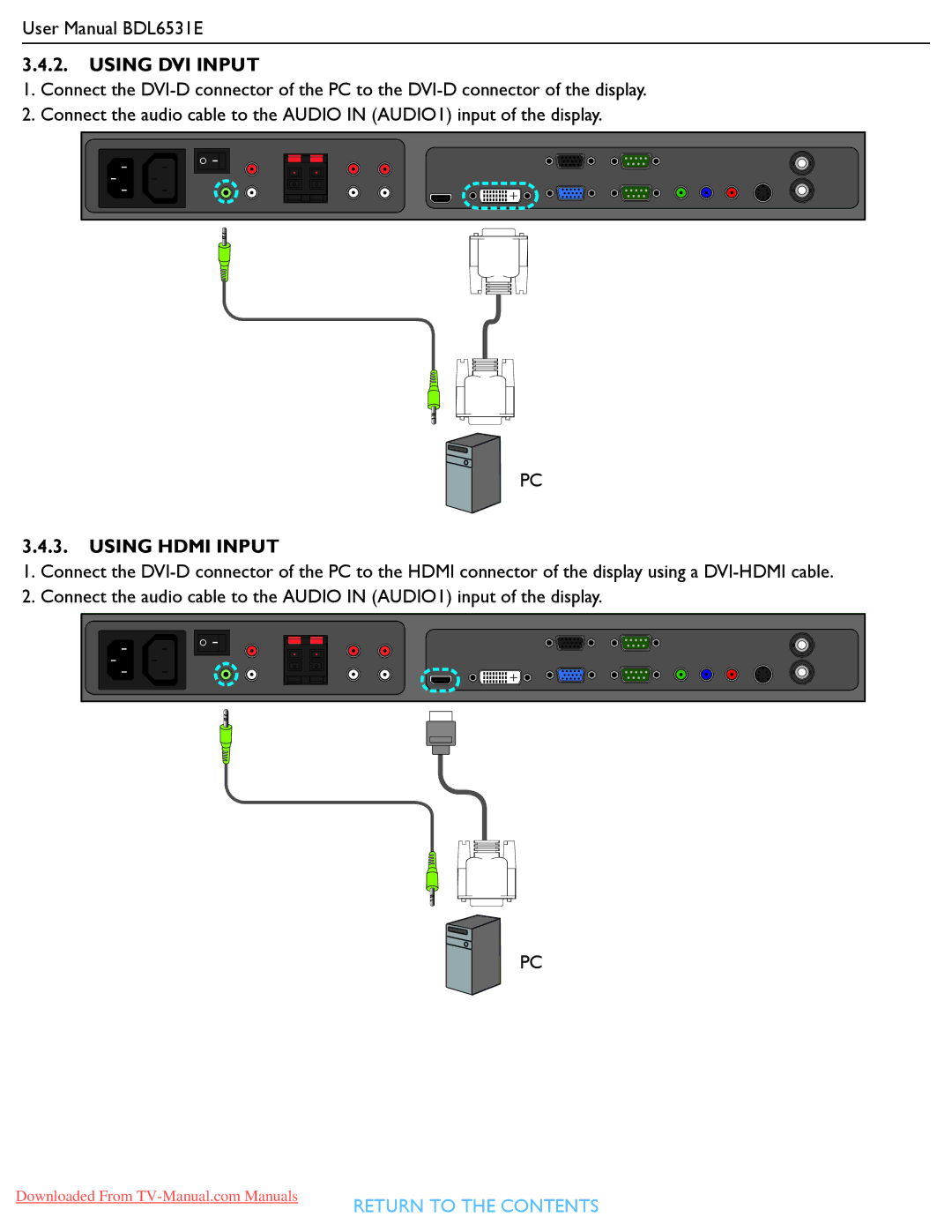 Philips BDL6531E user manual Using DVI Input 