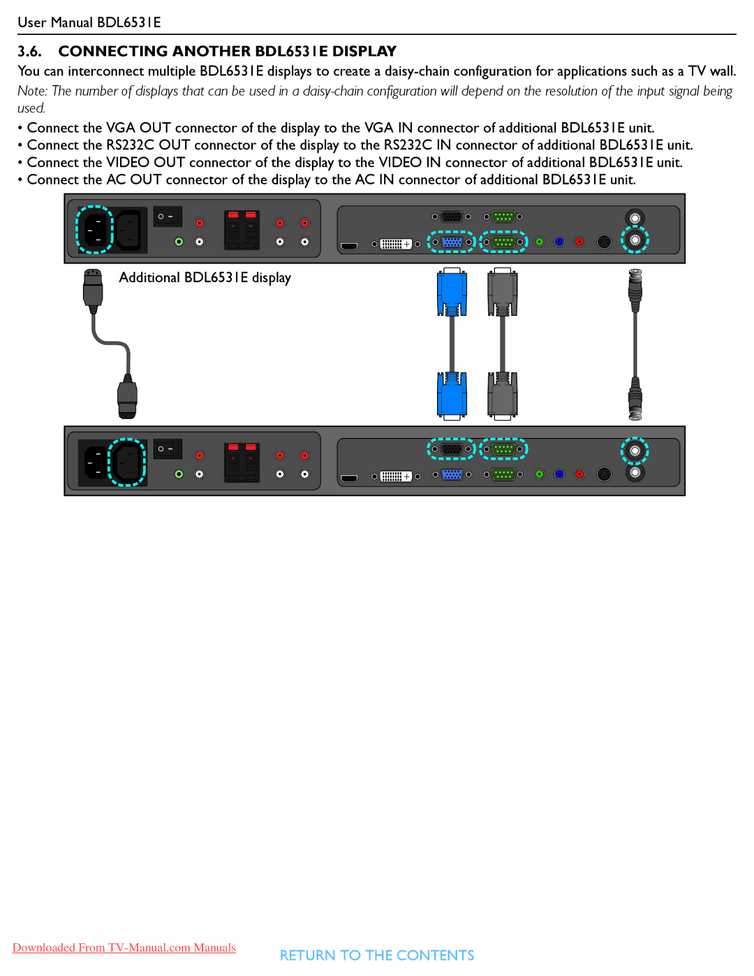 Philips user manual Connecting Another BDL6531E Display 