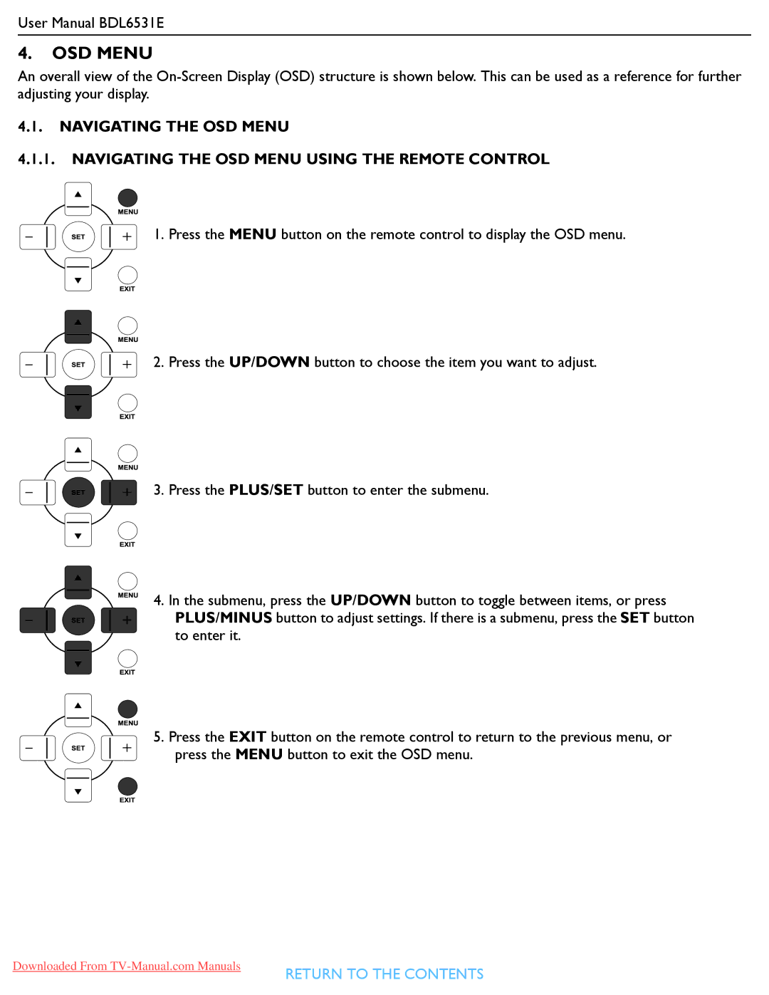 Philips BDL6531E user manual OSD Menu 