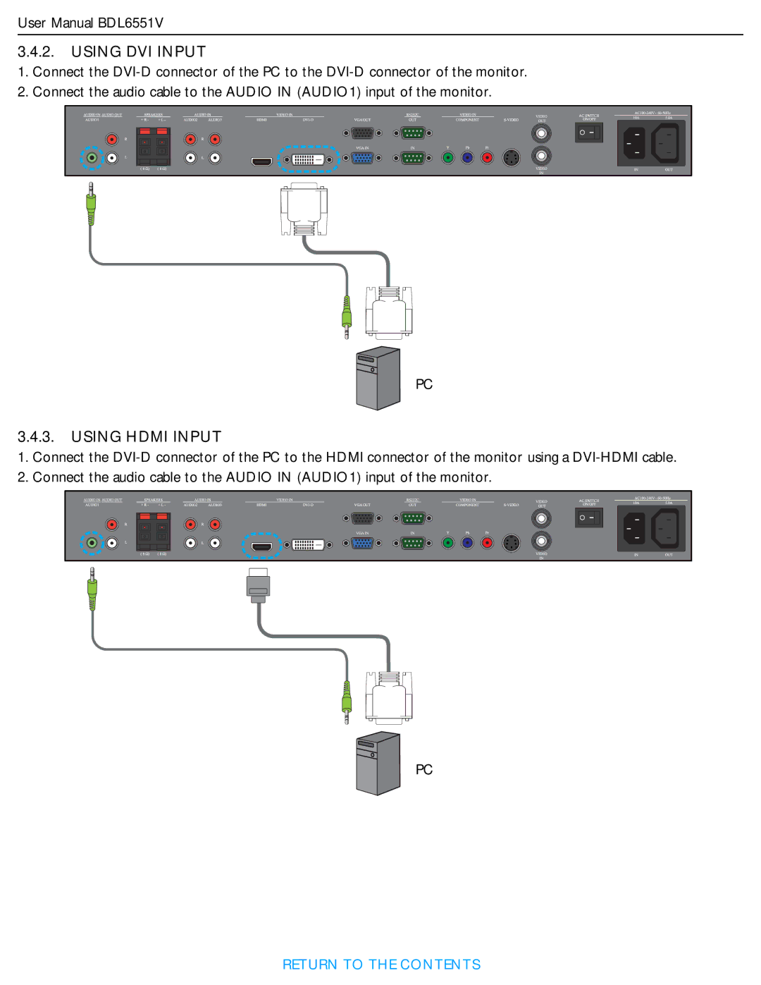 Philips BDL6551V user manual Using DVI Input 