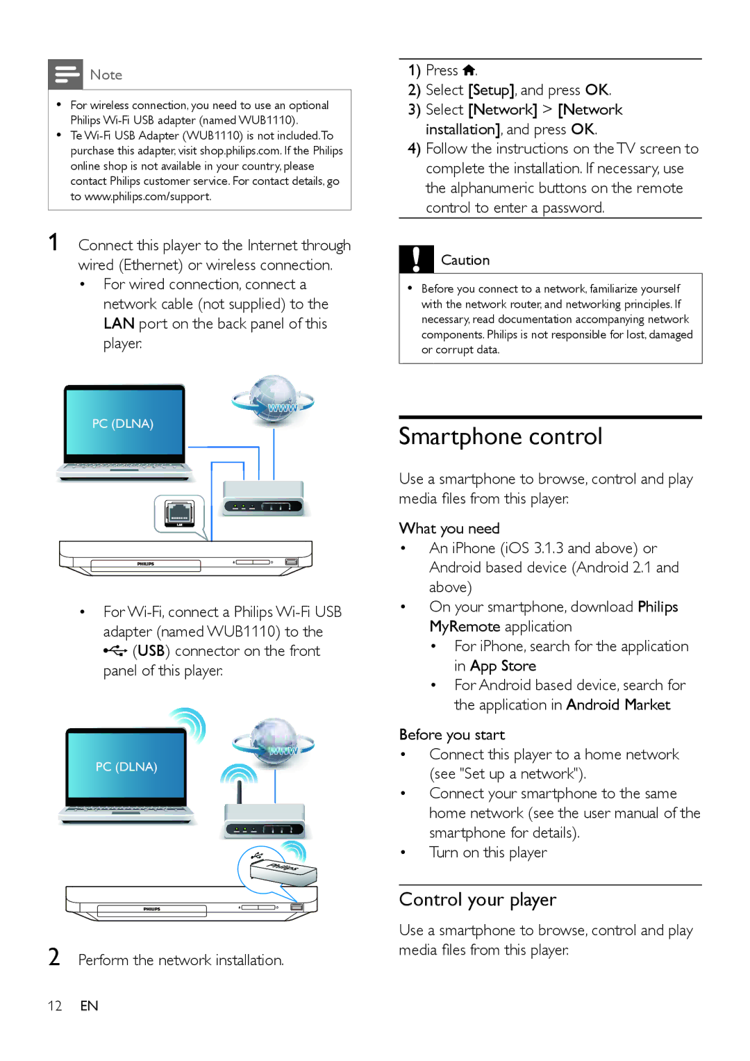 Philips BDP2100 user manual Smartphone control, Control your player 