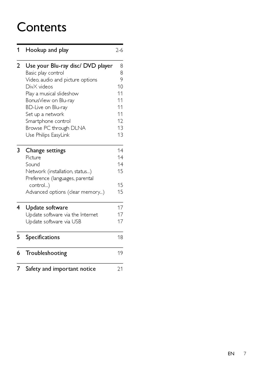 Philips BDP2100 user manual Contents 