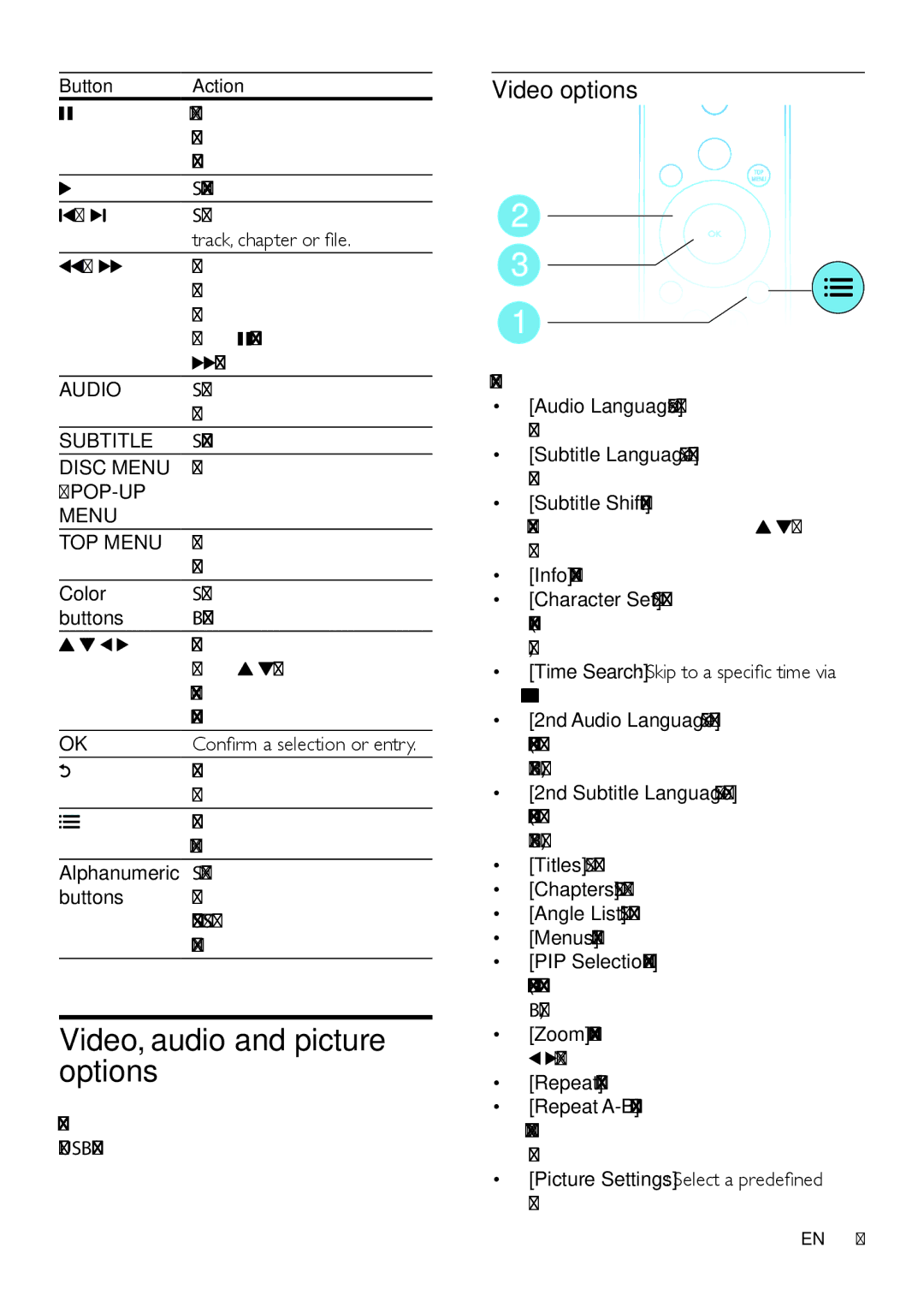 Philips BDP2100 user manual Video, audio and picture options, Video options 