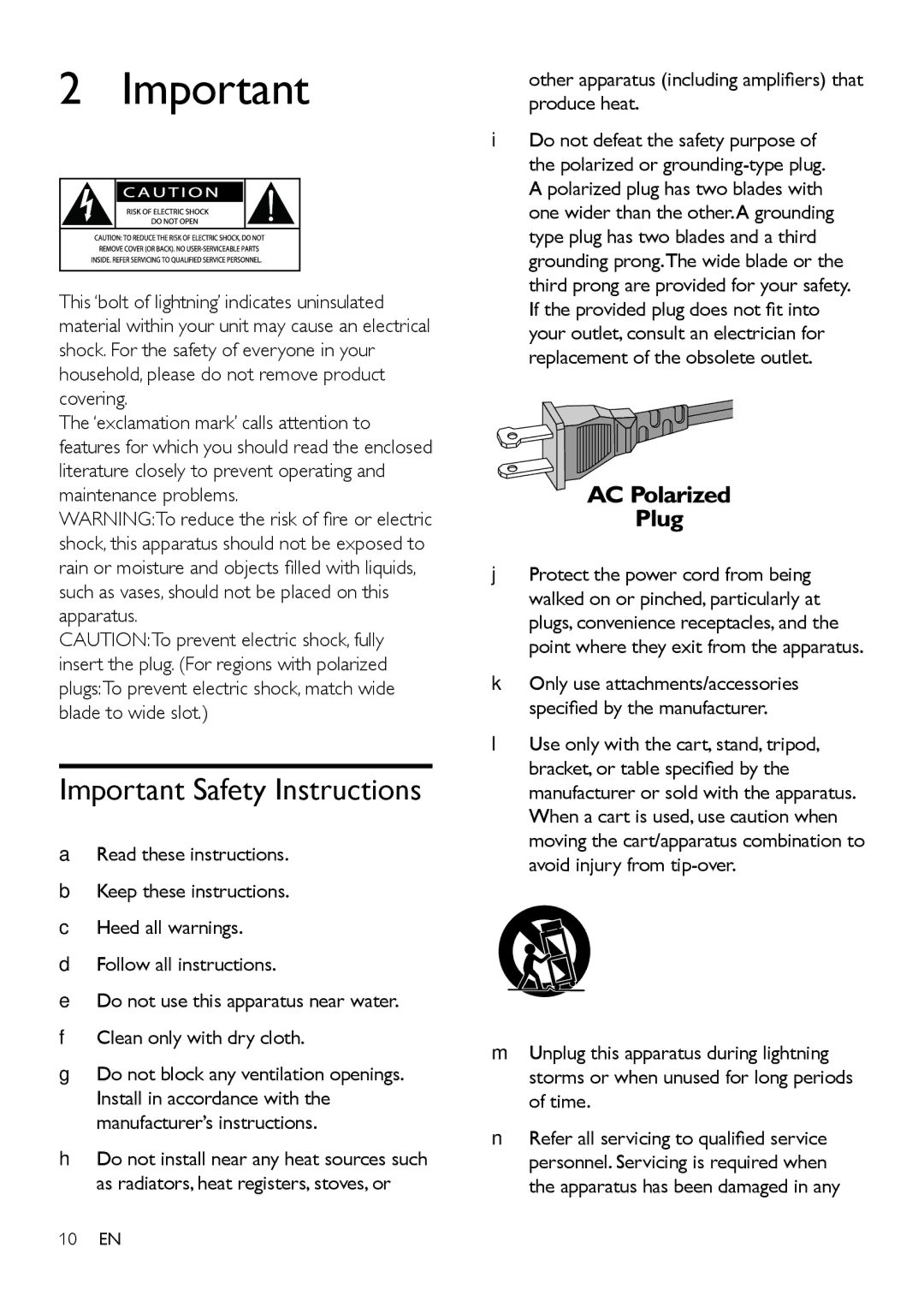 Philips BDP2105/F7 user manual Important Safety Instructions, Other apparatus including amplifiers that produce heat 