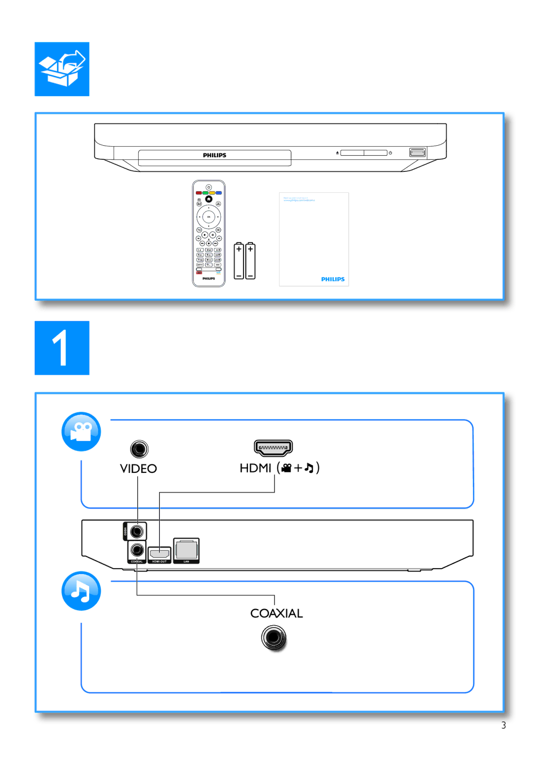 Philips BDP2105/F7 user manual Videohdmi Coaxial 