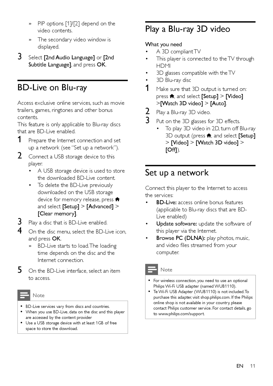 Philips BDP2180 user manual BD-Live on Blu-ray, Play a Blu-ray 3D video, Set up a network, Hdmi 