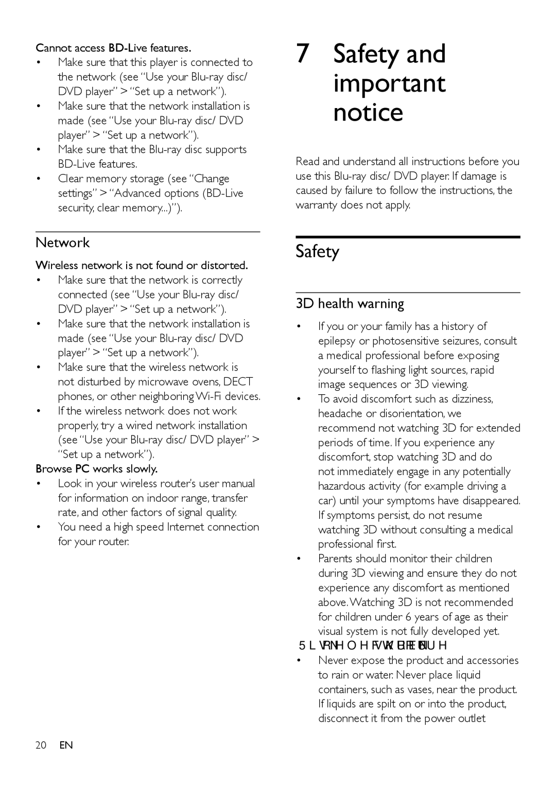 Philips BDP2180 user manual Safety, Network, 3D health warning 