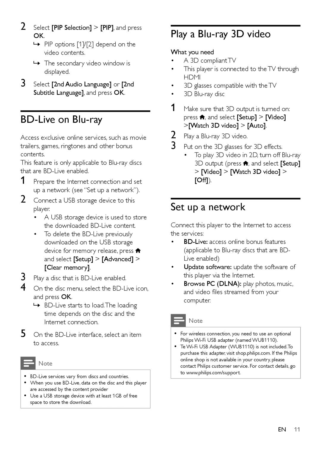 Philips BDP2180 user manual BD-Live on Blu-ray, Play a Blu-ray 3D video, Set up a network, Hdmi 