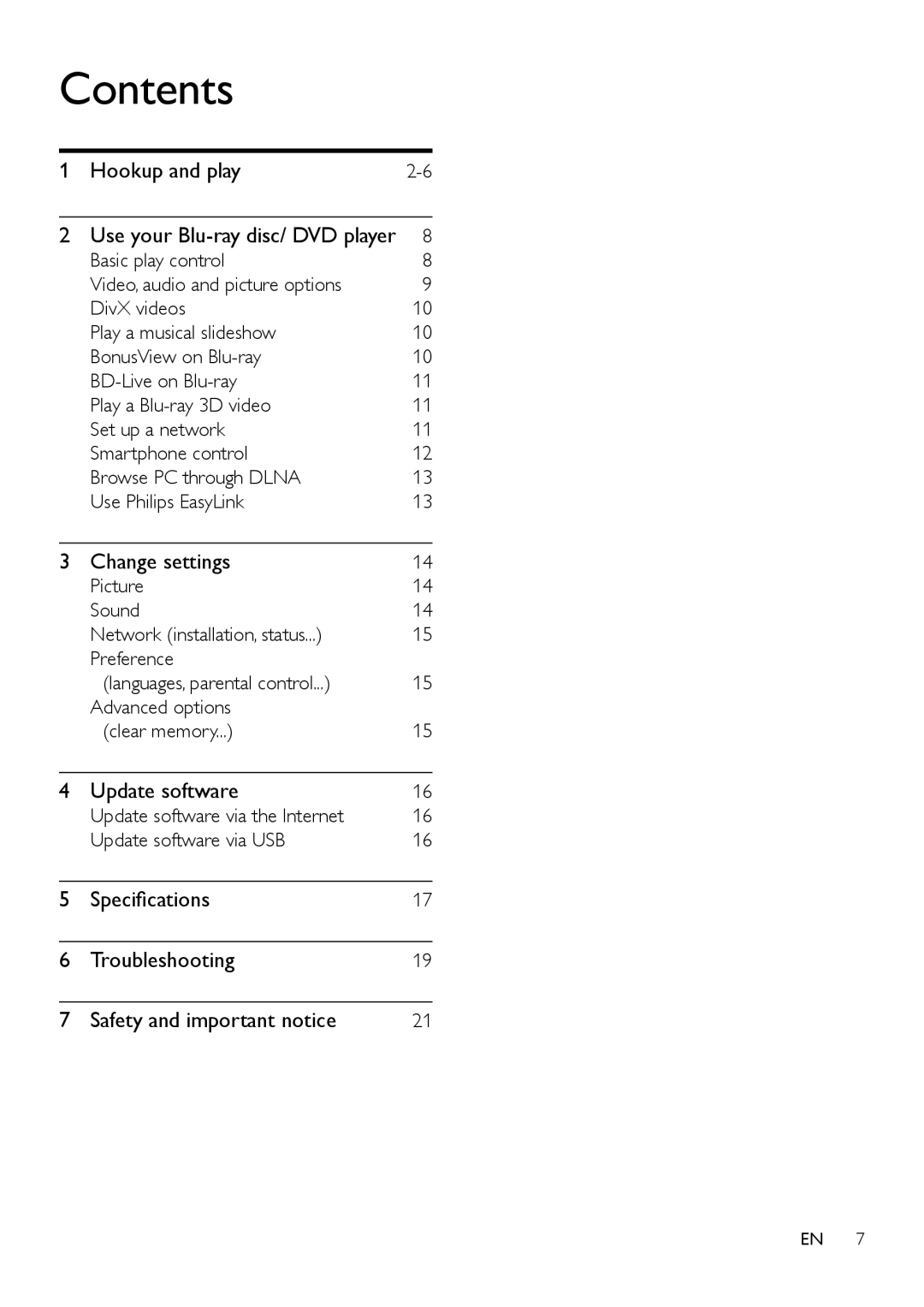 Philips BDP2180 user manual Contents 