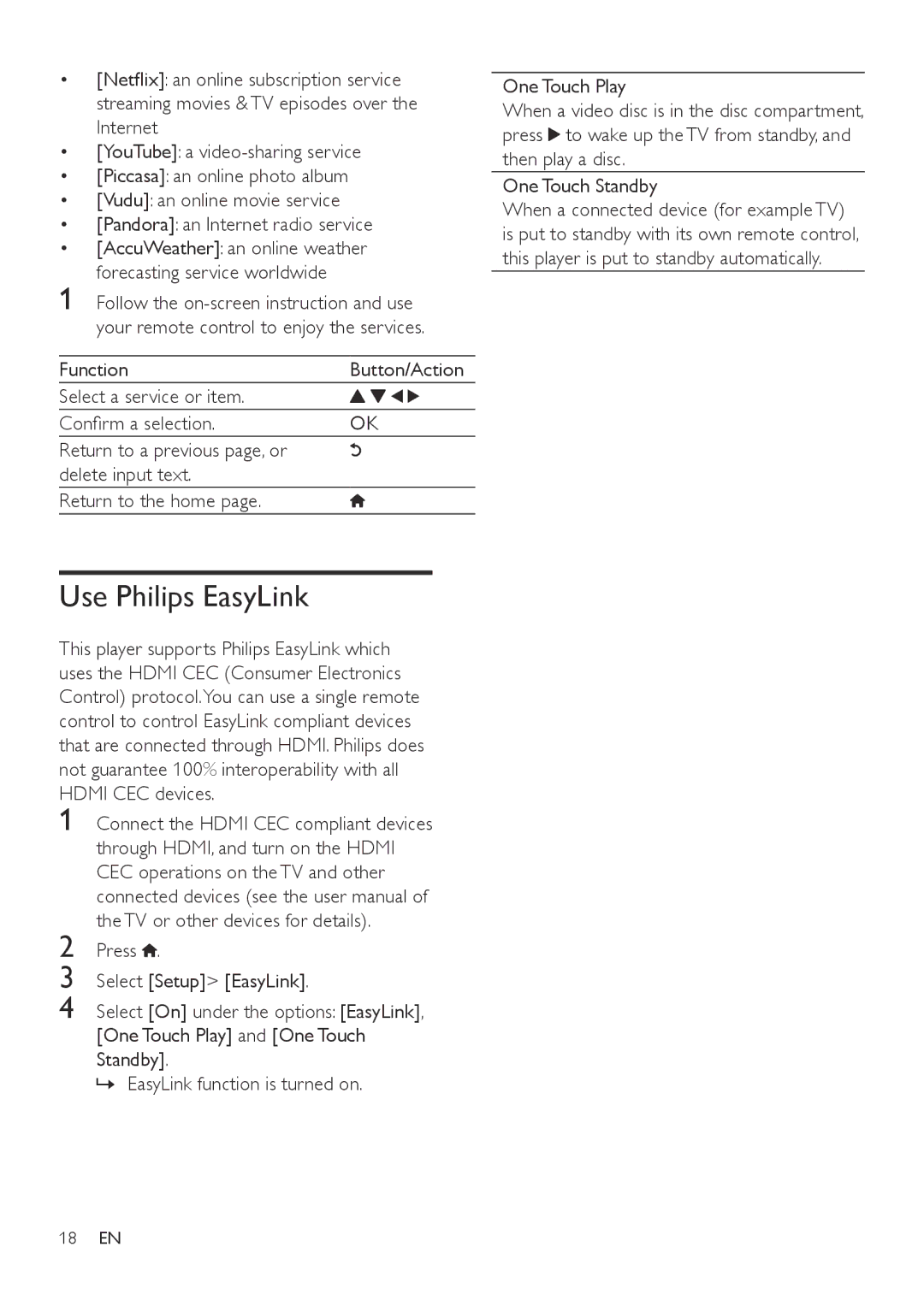 Philips BDP2185 user manual Use Philips EasyLink 