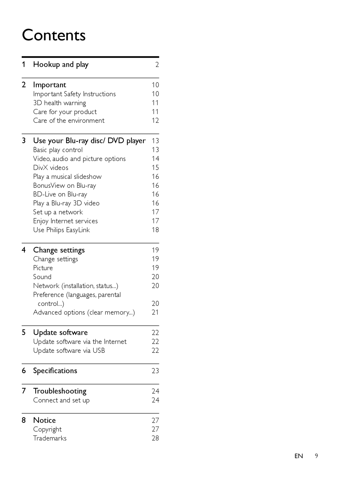 Philips BDP2185 user manual Contents 