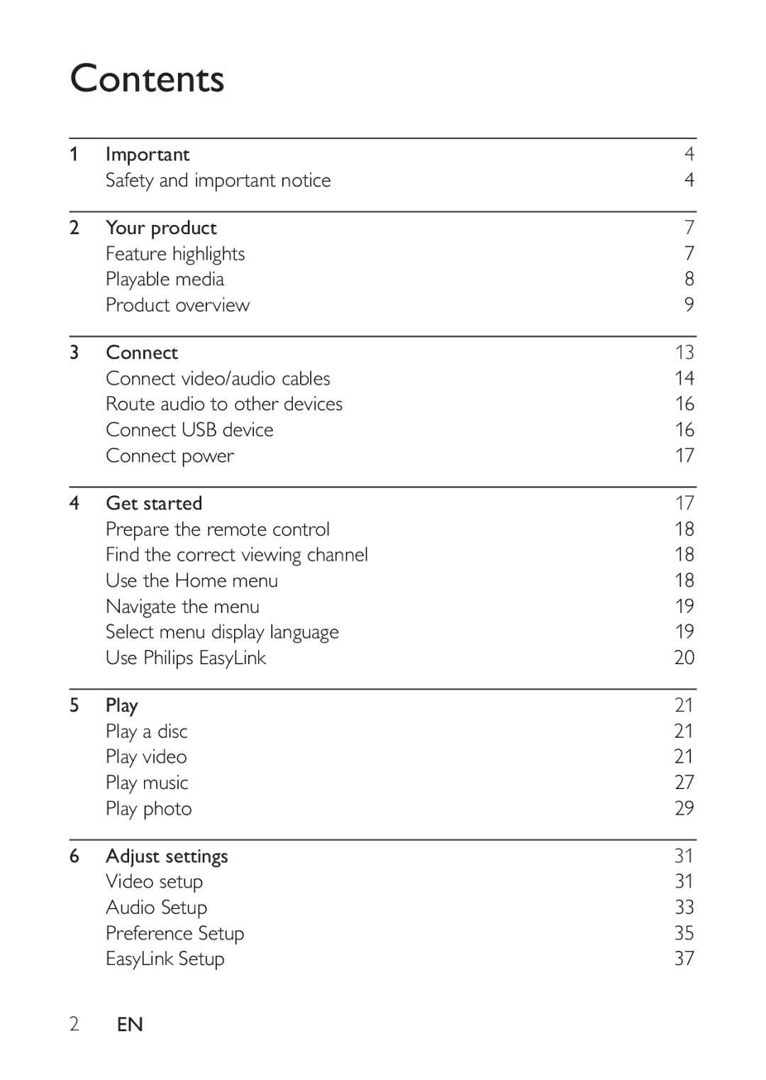 Philips BDP2500 user manual Contents 