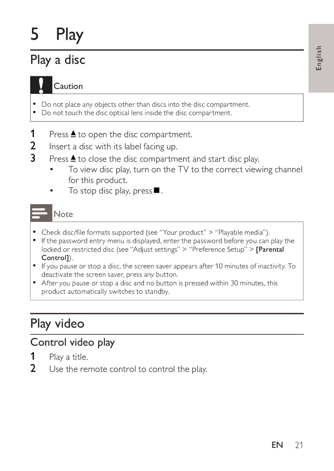 Philips BDP2500 user manual Play a disc, Play video, Control video play 