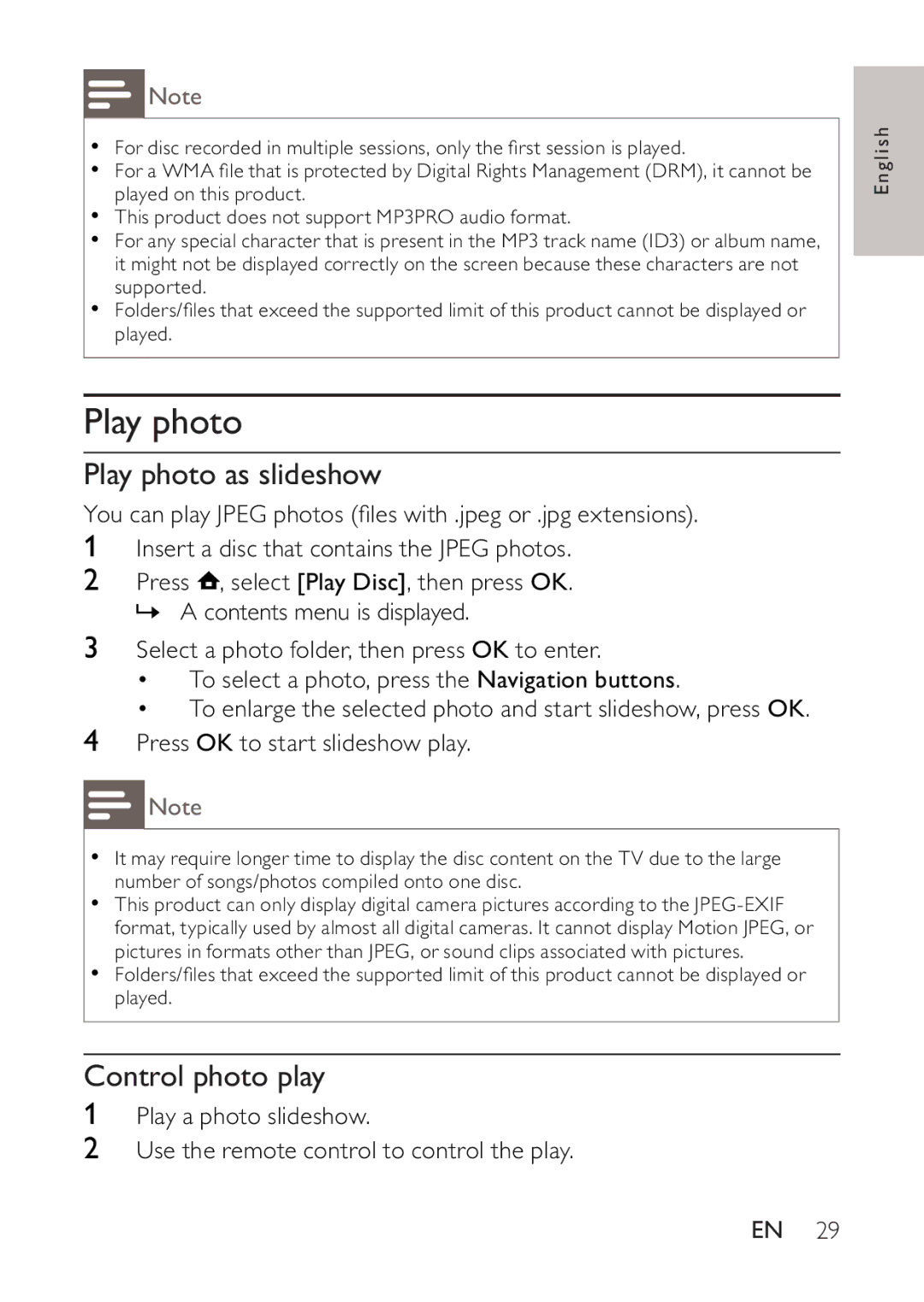 Philips BDP2500 user manual Play photo as slideshow, Control photo play 