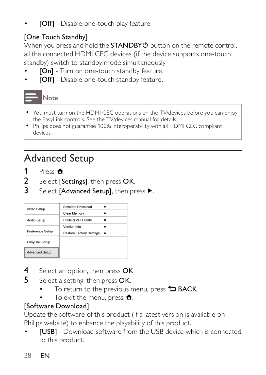 Philips BDP2500 user manual Advanced Setup, 38 EN 