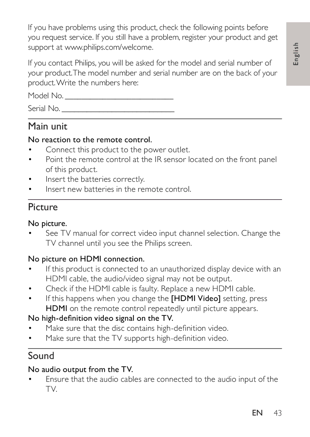 Philips BDP2500 user manual Picture, Sound 