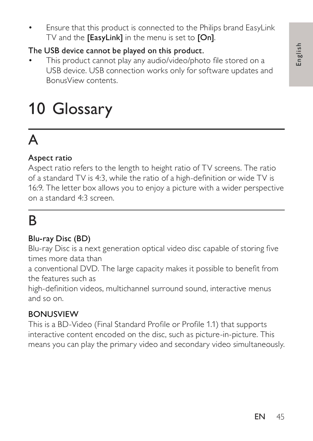 Philips BDP2500 user manual Glossary, Bonusview 