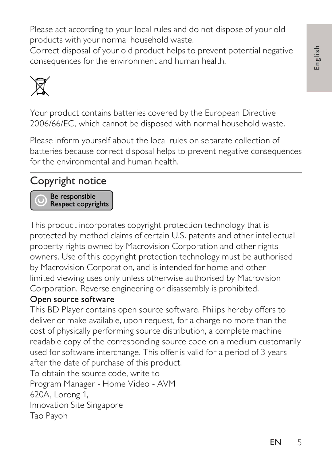 Philips BDP2500 user manual Copyright notice, Open source software 