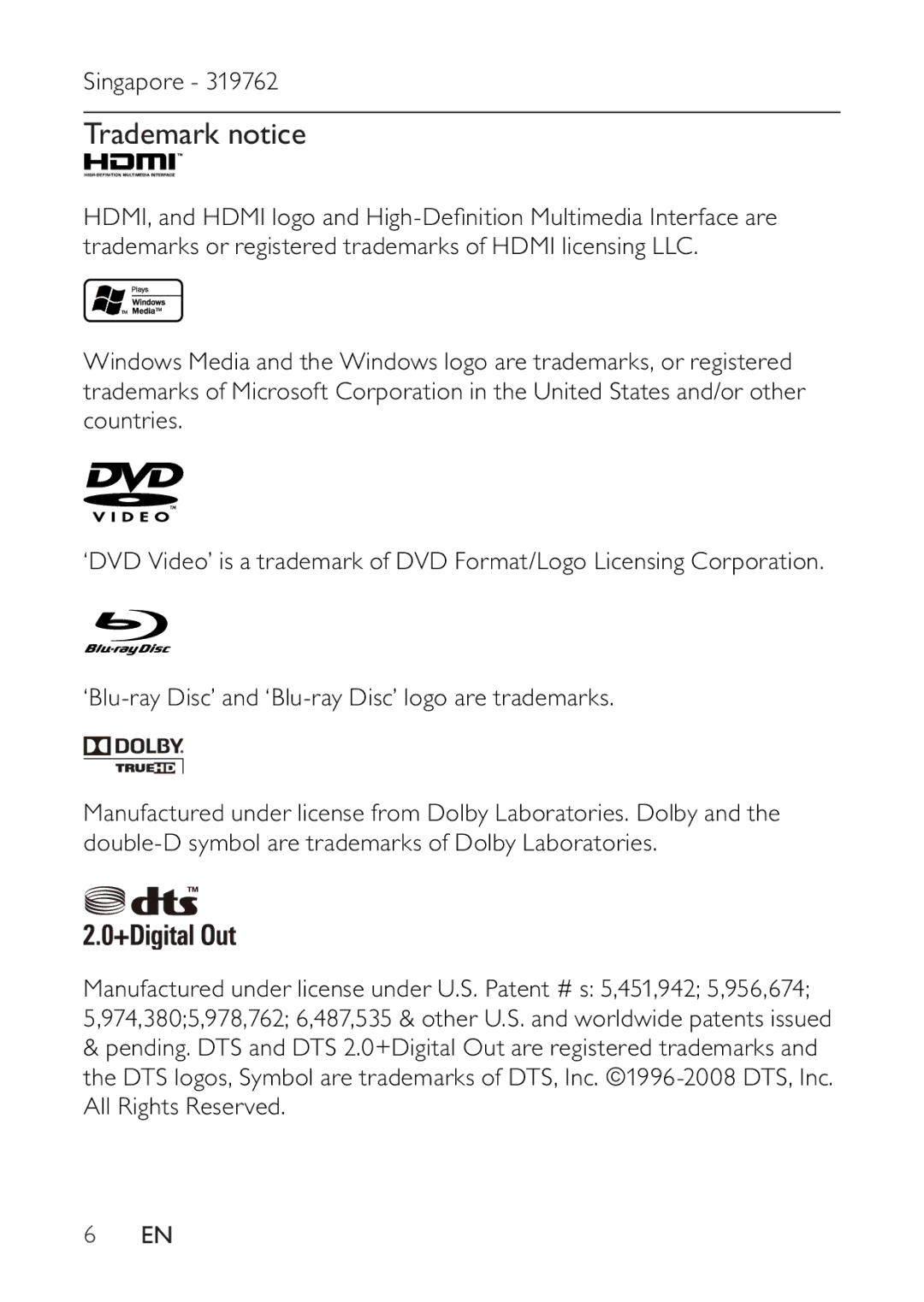 Philips BDP2500 user manual Trademark notice 